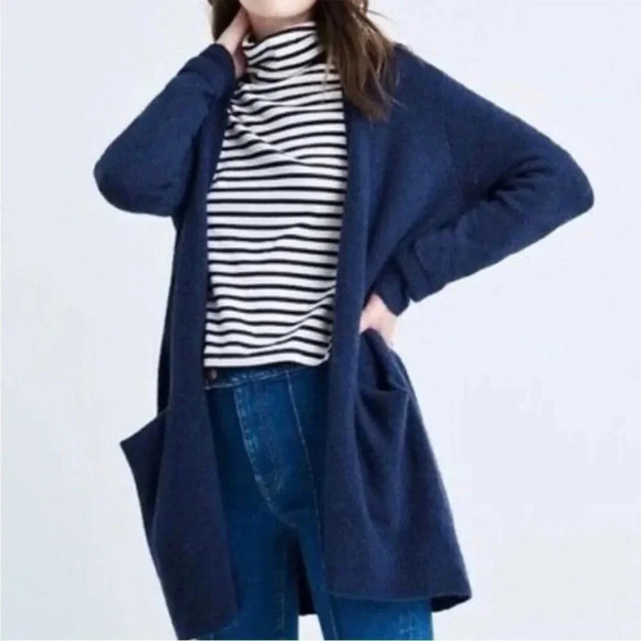 Madewell Ryder Navy Blue Alpaca Marino Wool Blend Open Front Pocket Cardigan - Picture 1 of 5